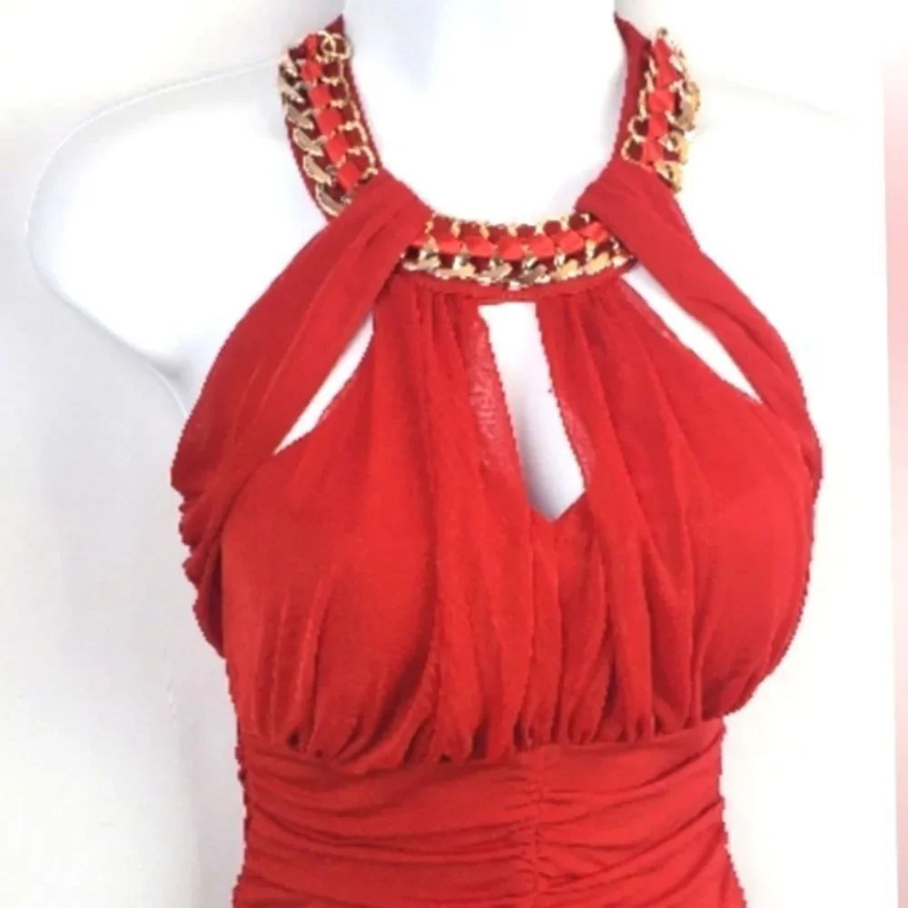SEXY Red Dress with Gold Chain Accent